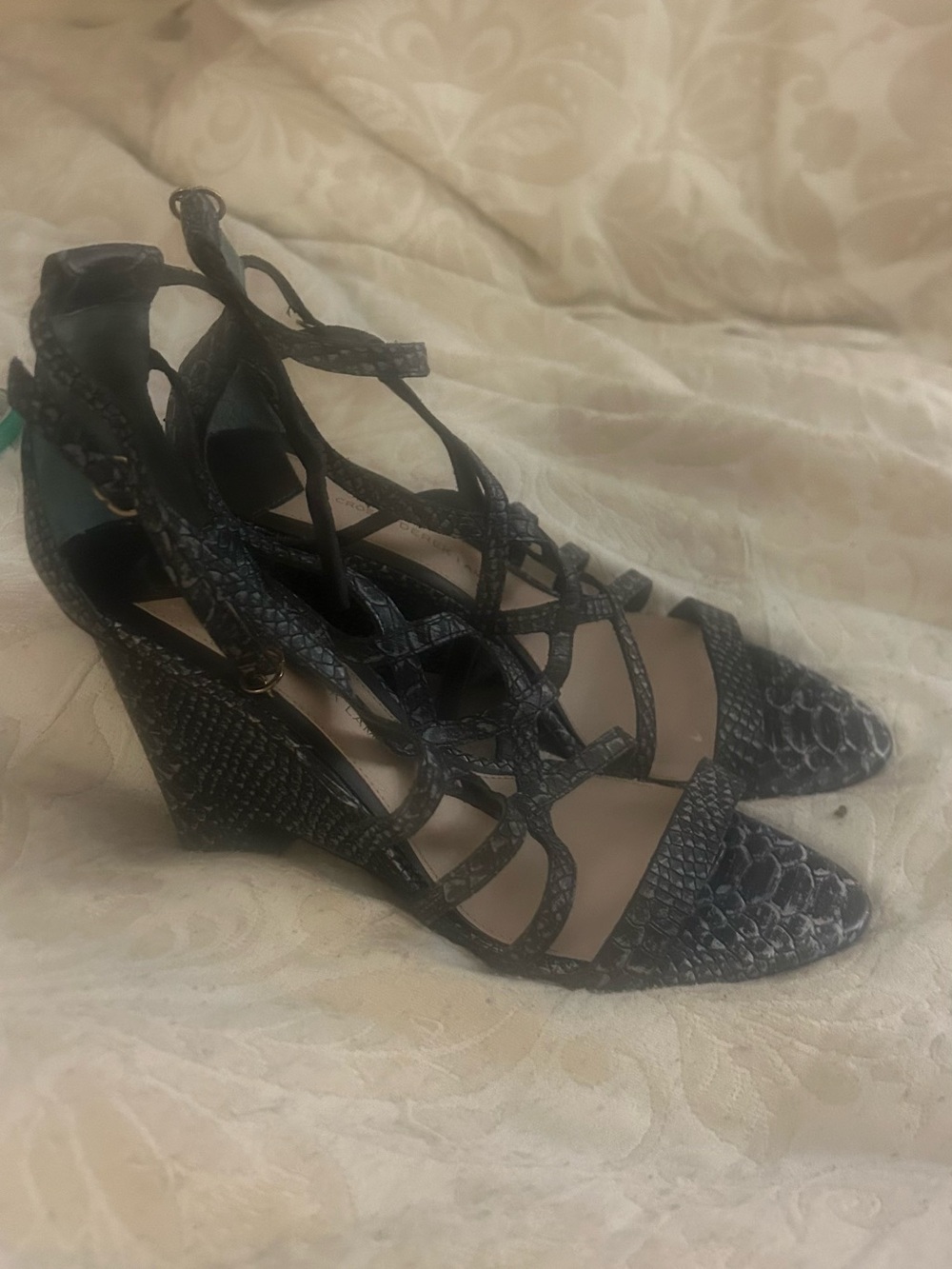 Designer 10 Crosby Derek Lam Snakeskin Strappy Wedge Sandals Size 9.5 ($350 Reta